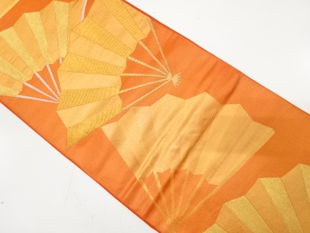 JAPANESE KIMONO / ANTIQUE FUKURO OBI / SILK / WOVEN FOLDING FAN PATTERN